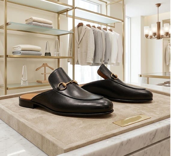 Black Leather Mules for Men - Handmade Classic Backless Loafers - Italian Style Slip-On Dress Shoes