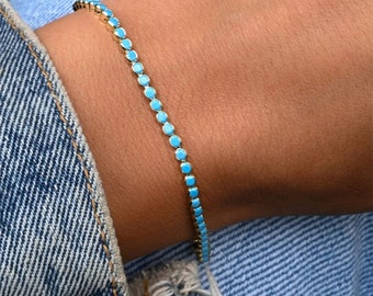 Turquoise Tennis Bracelet, Dainty & Minimalist Gold Jewelry, Perfect Gift for Her, Handcrafted Turquoise Gemstone Bracelet.