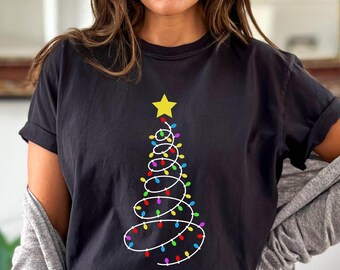 Christmas Light Tree Comfort Colors Shirt - Christmas Gift Tshirt - Christmas for Woman Tee - Light Tree Xmas Tshirt - Bella Canvas Xmas Tee