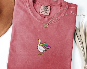 Embroidered Rainbow Goose LGBTQ Pride Shirt - Comfort Colors Cotton