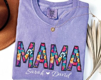Comfort Colors Mama Floral Shirt: Personalized Kids Names Mom Tee
