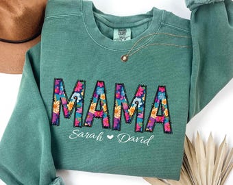 Personalized Floral Mama Sweatshirt, Comfort Colors, Custom Kids Names