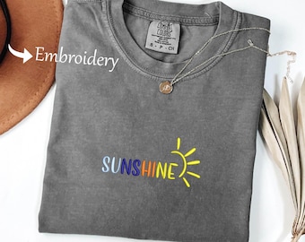 Embroidered Sunshine Comfort Colors Shirt: Sunny Oversized Tee