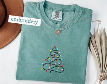 Embroidered Christmas Tree Shirt, Christmas Tree Shirt, Fir Tree Embroidery Tsshirt, Festive Shirt, Clothing, Winter Holiday Outfit
