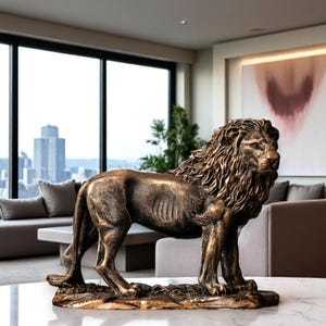 Large Bronze Lion Statue – Regal Handpainted Animal Sculpture, Majestic Safari Decor for Home or Office, Wild Jungle King Art Piece