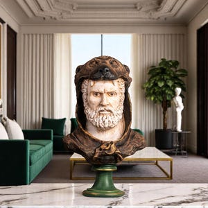 Large Hercules Bust Statue – Handpainted Roman Hero with Nemean Lion Hood, Greek Mythology Decor, Classical Warrior Sculpture Gift
