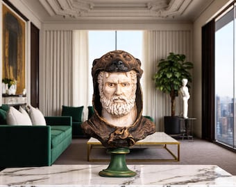 Hercules Bust Sculpture | Hand-Painted Resin Mythological Statue of Greek Hero with Nemean Lion's Pelt for Home Decor, Greek Mythology Art