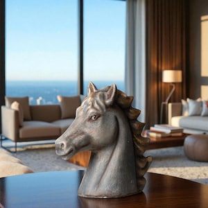 Horse Head Bust Statue – Rustic Horse Sculpture for Shelf Decor, Western Farmhouse Style Resin Animal Figurine, Country Home Accent Decor