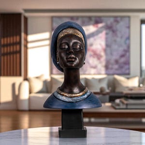Large African Woman Bust Statue - Tribal Lady Sculpture Decor –Afrocentric Figurine for Shelf, Table Display in Living Room, Office, Hallway