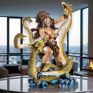 Large Hercules vs Hydra Statue – Greek Mythology Hero Sculpture, Handpainted Warrior Decor for Office, Shelf, Collector Gift Idea