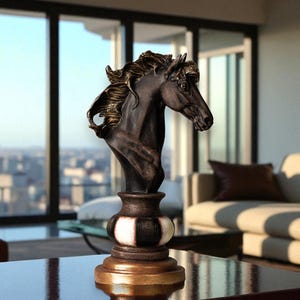 Large Horse Head Bust, Chess Horse Sculpture, Equine Statue Decor, Majestic Animal Figure for Home, Horse Art for Shelf or Office Display