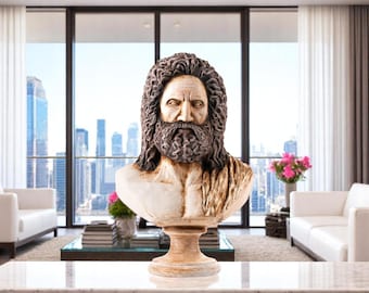 Zeus Bust Sculpture, Hand-Painted Greek God Statue of Olympus, Mythology Decor, Ancient Greek Art, Divine Ruler Bust, Mythological Figurine