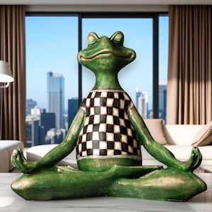 Large Yoga Frog Statue –Handpainted meditation Frog Decor for Home, Garden, Zen Room, Relaxation Space, Animal Statue, Garden Sculpture
