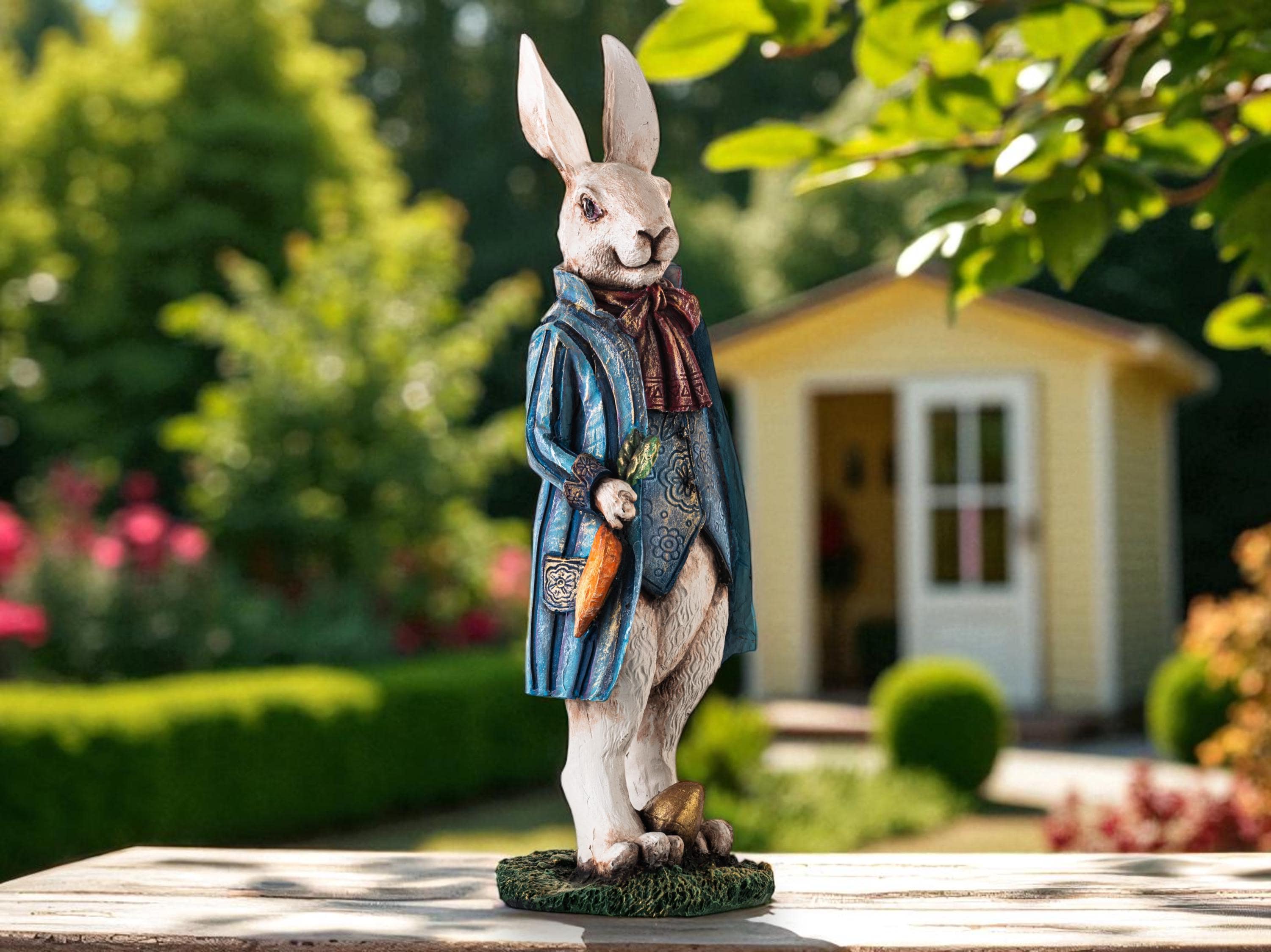 All Chic Hasen-Statue Aus Zement (blau) – 15x13x7 Cm, Wetterfeste Garten-Deko Für Terrasse, Rasen & Haus, Handbemalt, Perfekt Als Geschenk