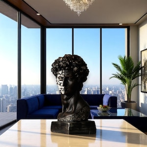 Large Abstract David Bust Statue – Handpainted Broken Face Sculpture for Modern Home Decor, Unique Art Gift for Office or Bookshelf