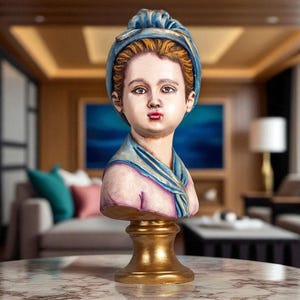 Neoclassical Large Girl Bust Statue –Romantic Handpainted Figurine for Classic Art Decor, Vintage Accent Sculpture for Home or Shelf Display