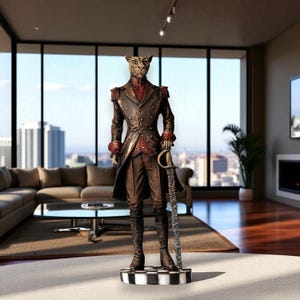 Große handbemalte Panther Statue - Leopard Gentleman Figur - Anthropomorphes Tierdekor - Königliche Fantasy Skulptur - Einzigartige Geschenkidee