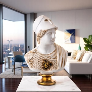 Large Athena Bust Statue – Handpainted Greek Goddess Sculpture with Medusa Shield, Classical Mythology Decor for Study, Office or Bookshelf