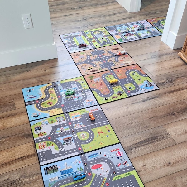 Tapetes de juego con temática de coches PlayRoads: tapetes de carretera educativos, portátiles y conectables