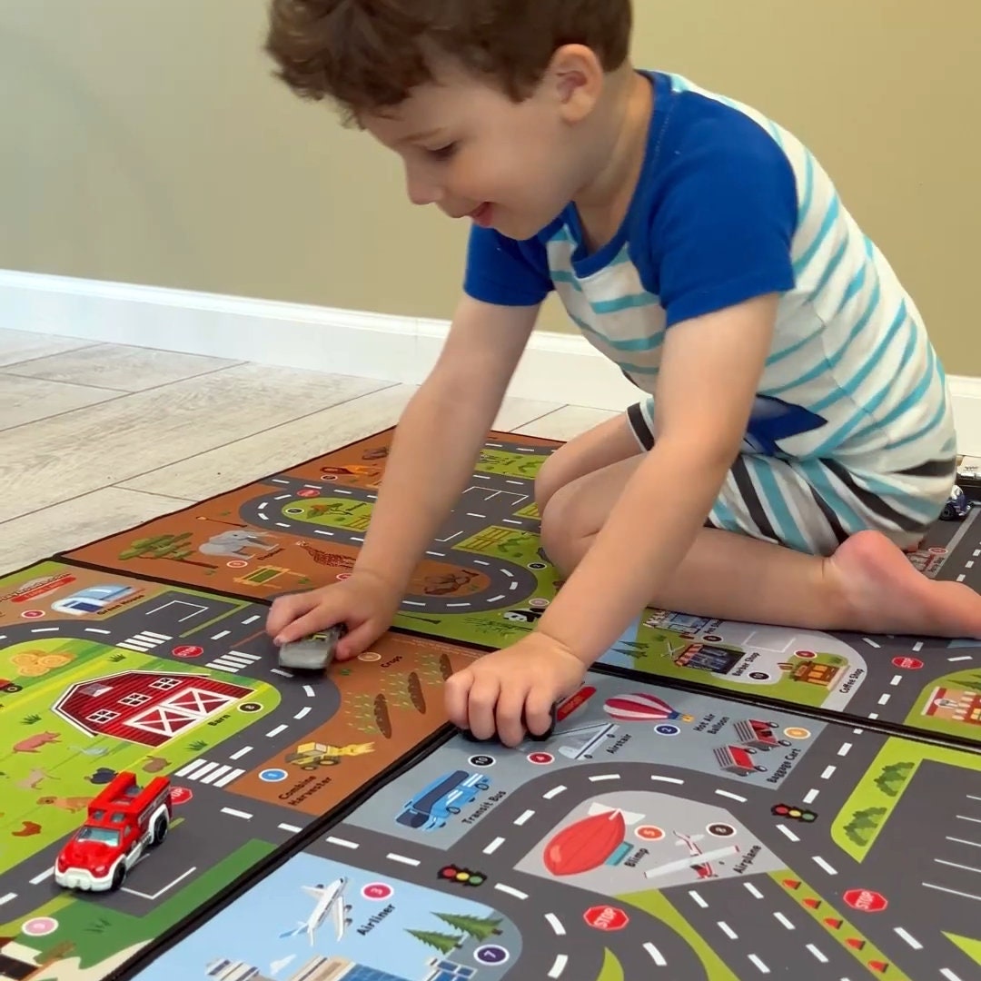 Playroads 8 Play Mat Set: Connectable, Portable Toy Car Rug, Kids ...