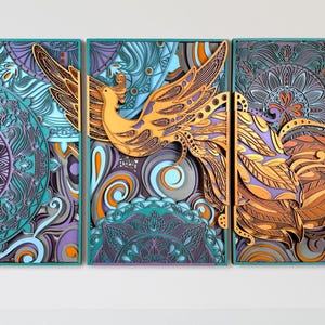 MEJA Designs Majestic Peacock Multi-Layer Wall Art, geometric wood wall art, Mandala Laser Cut, 3D Wood Wall Art, Laser Cut Arts and Crafts