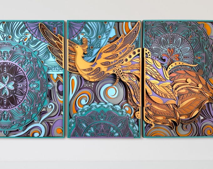 MEJA Designs Majestic Peacock Multi-Layer Wall Art, geometric wood wall art, Mandala Laser Cut, 3D Wood Wall Art, Laser Cut Arts and Crafts