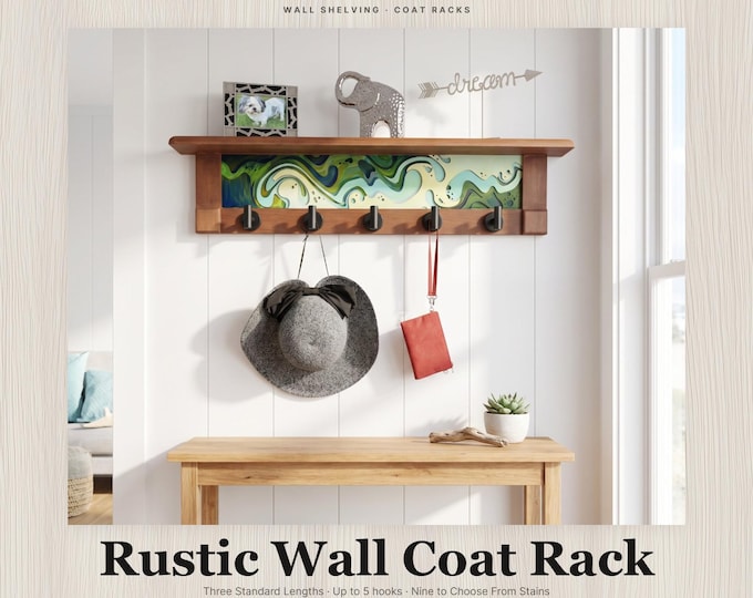 Rustic Wall Coat Rack with Shelf: Entryway Organizer with Black Hooks | Citron Wave