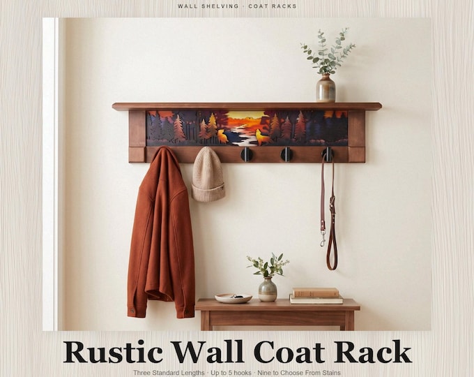 Rustic Wall Coat Rack with Shelf: Farmhouse Entryway Organizer | River Guardians Autumn Ember