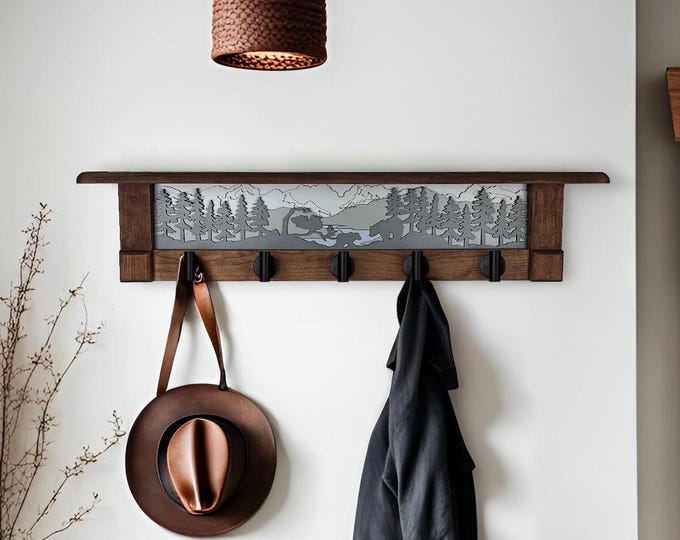 Wall Coat Rack with Shelf, Wall Mounted Coat Rack with Shelf, Rustic Coat Rack with Shelf, Wall Shelf with Hooks, Towel Rack with Shelf