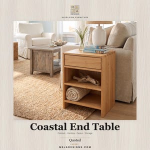 Coastal End Table | Handmade Wood Side Table with Drawer and Open Shelves for Living Rooms, Bedrooms and Reading Nooks