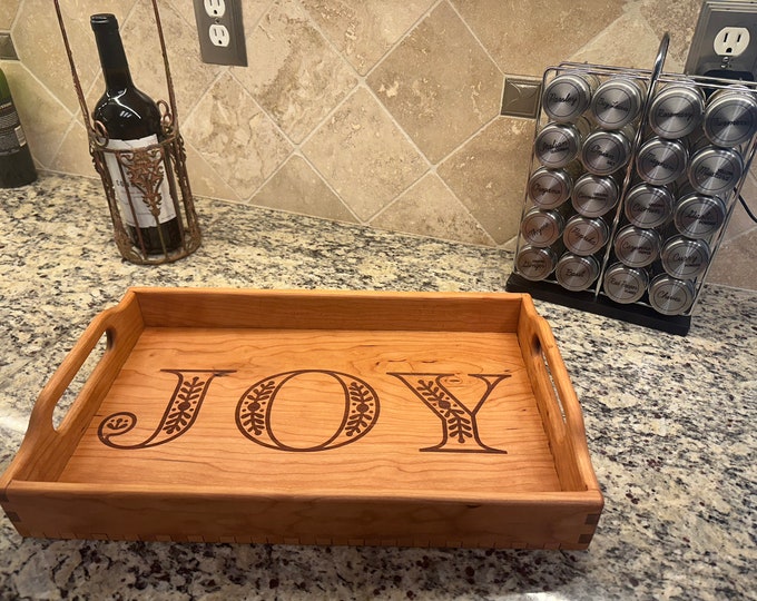 Wood Serving Tray with Handles, Coffee Table Tray, Ottoman Tray, Decorative Tray for Kitchen, Breakfast in Bed Tray, Personalized Gift