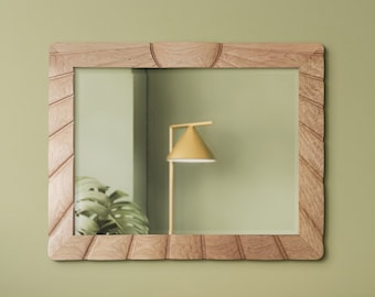 Wood Framed Wall Mirror, Sunburst Mirror, Large Decorative Handmade Carve Wooden Living Room Mirror, Entryway Mirror, Hallway Decoration