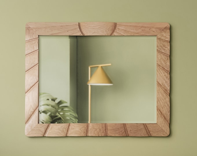 Wood Framed Wall Mirror, Sunburst Mirror, Large Decorative Handmade Carve Wooden Living Room Mirror, Entryway Mirror, Hallway Decoration
