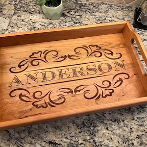Wood Serving Tray with Handles, Coffee Table Tray, Ottoman Tray, Decorative Tray for Kitchen, Breakfast in Bed Tray, Personalized Gift