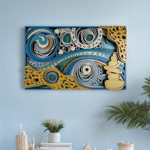 MEJA Designs Oceanscape Multi-Layer Wall Art, geometric wood wall art, Mandala Laser Cut, 3D Wood Wall Art, Multi Laser Cut Arts and Crafts