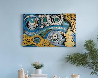 MEJA Designs Oceanscape Multi-Layer Wall Art, geometric wood wall art, Mandala Laser Cut, 3D Wood Wall Art, Multi Laser Cut Arts and Crafts