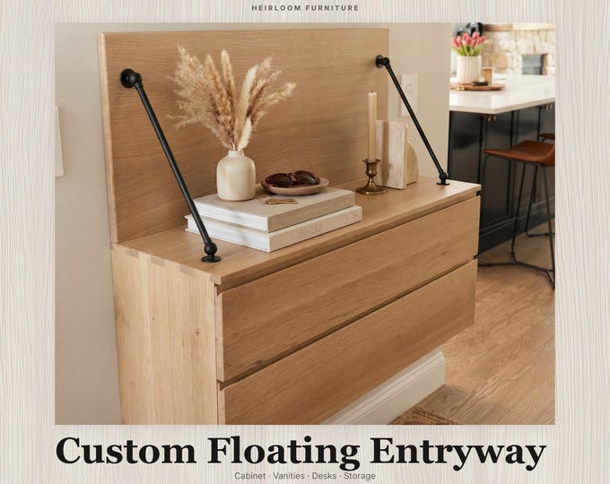 Floating Entryway Console with Drawers, Rift Cut White Oak Hallway Bench, Modern Wall Mounted Foyer Table, Handmade Dovetail Furniture