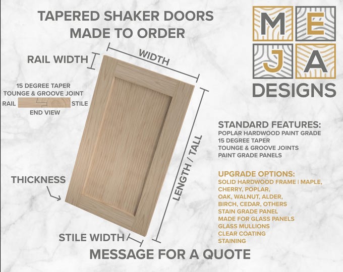 Cabinet Doors, Shaker Cabinet Doors, Replacement Doors, Vanity Doors, Furniture Doors, Customs Doors Tapered Shaker Cabinet Doors, Any size
