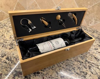 Personalized Wooden Wine Box Gift Set, Wedding Anniversary Gift