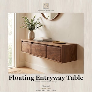 Walnut Floating Entryway Console | Handmade Wall-Mounted Shelf with Drawers for Keys, Mail and Everyday Essentials