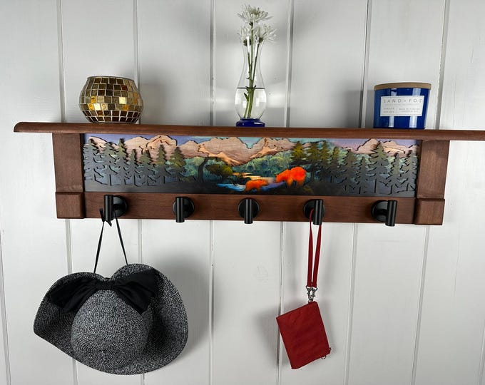 Wall Coat Rack with Shelf, Wall Mounted Coat Rack with Shelf, Rustic Coat Rack with Shelf, Wall Shelf with Hooks, Towel Rack with Shelf