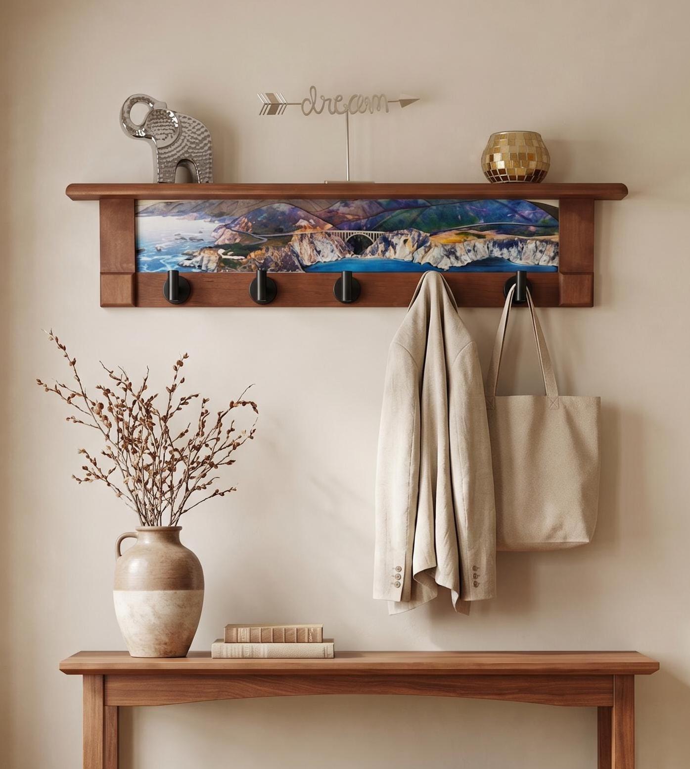 Rustic Rack Shelf Look Rustic Wall Coat Rack With Shelf: Entryway Organizer With Black Hooks ...