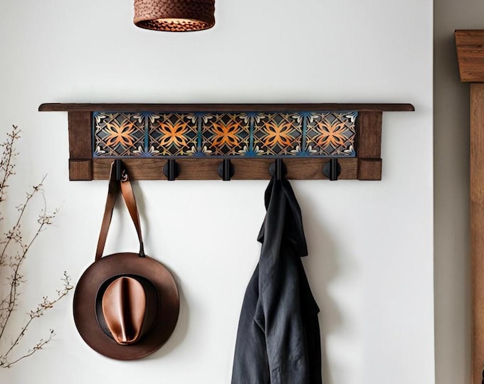 Rustic Cherry Wood Coat Rack with Shelf: Entryway Organizer