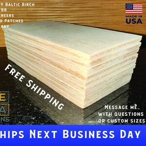 May include: A stack of 1/8 inch thick Baltic Birch plywood, 3-ply, grade B/BB. The wood is laser ready and has thick veneers with minimized patches.  Made in the USA. Free shipping. Ships next business day.