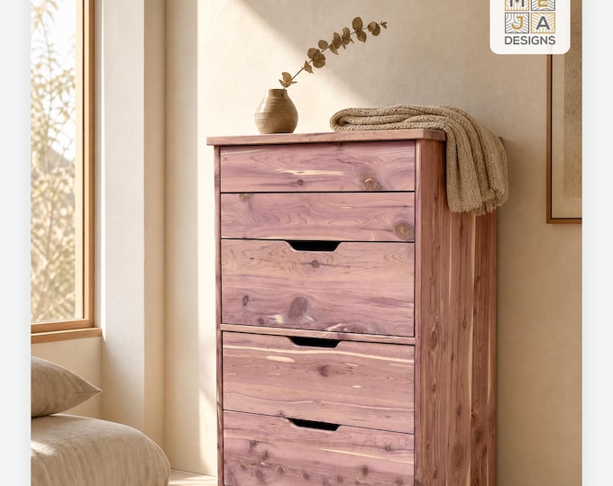 Custom Aromatic Cedar Drawer Chest, Made-to-Order 6-Drawer Dresser, Solid Wood Closet Storage, Handmade Furniture