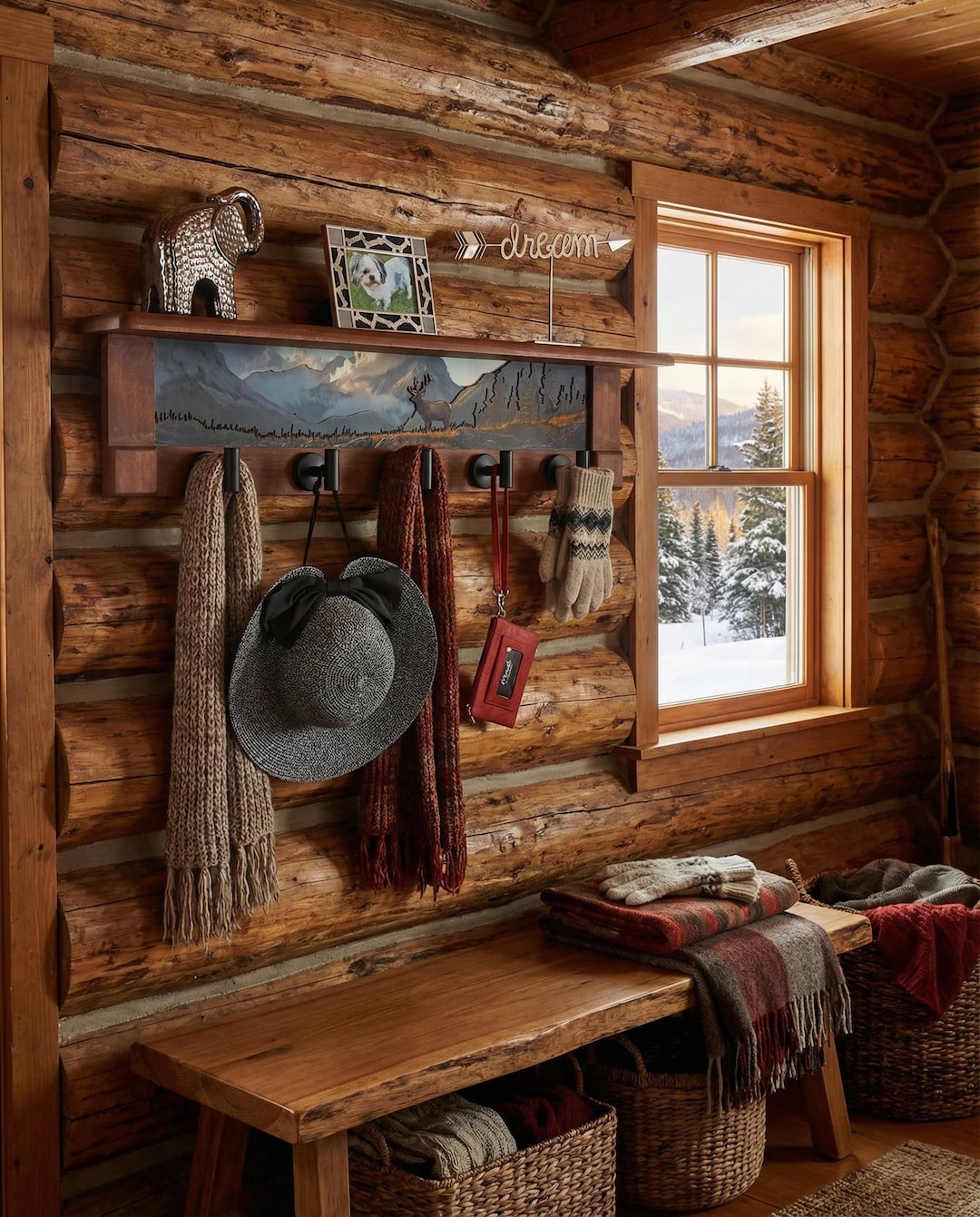 Rustic Wall Coat Rack With Shelf: Entryway Organizer With Black Hooks ...