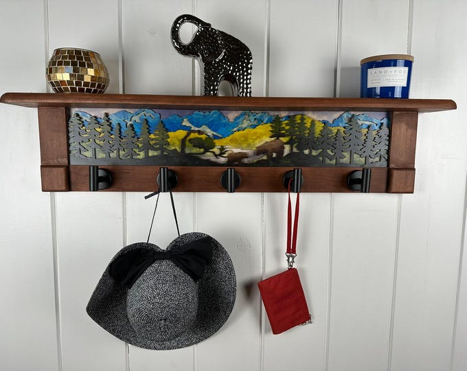 Wall Coat Rack with Shelf, Wall Mounted Coat Rack with Shelf, Rustic Coat Rack with Shelf, Wall Shelf with Hooks, Towel Rack with Shelf