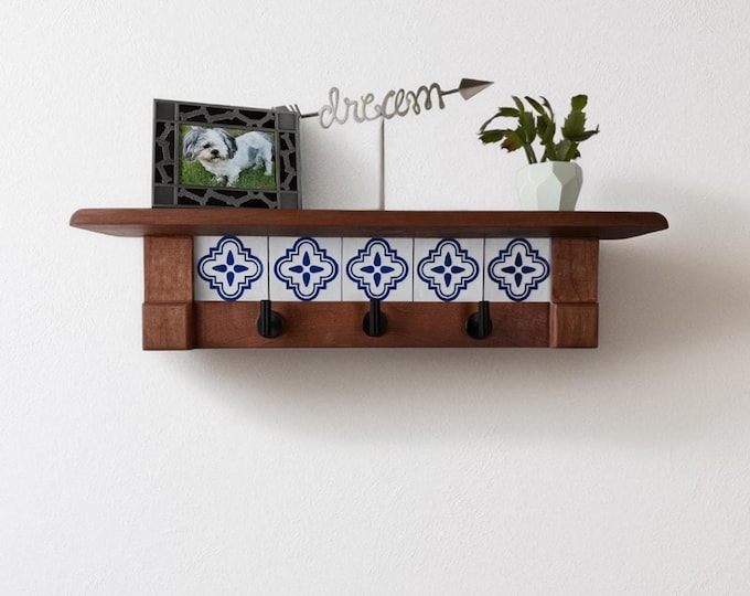 Rustic Cherry Wood Coat Rack with Shelf: Farmhouse Entryway Organizer