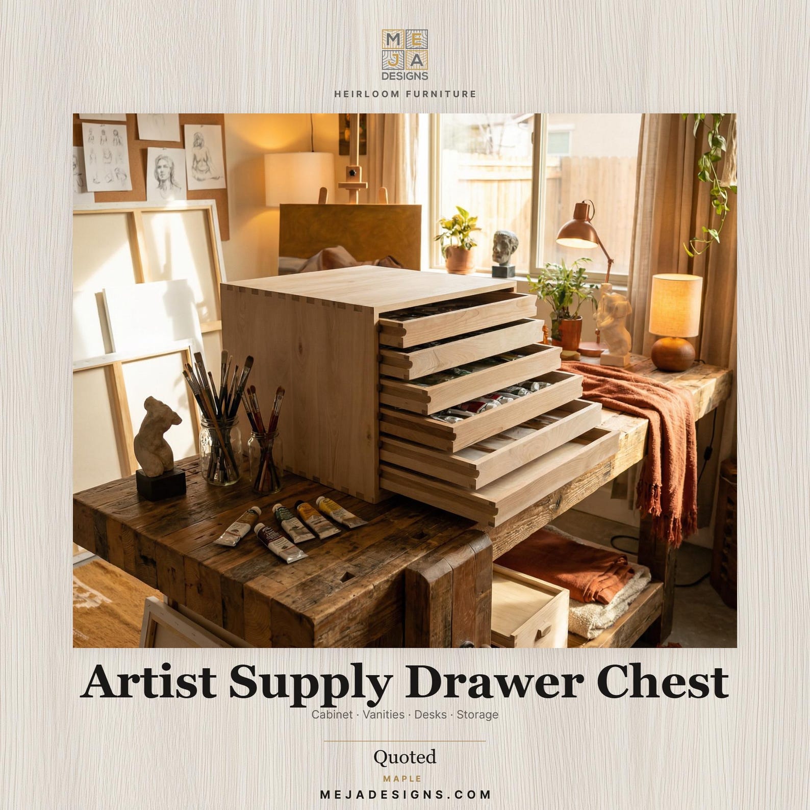 Artist Supply Drawer Chest | Handmade Wood Studio Organizer | Custom ...