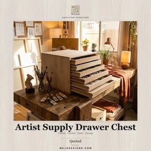 Artist Supply Drawer Chest | Handmade Wood Studio Organizer | Custom Paint Tube & Brush Storage | Flat File Drawer Unit image 1